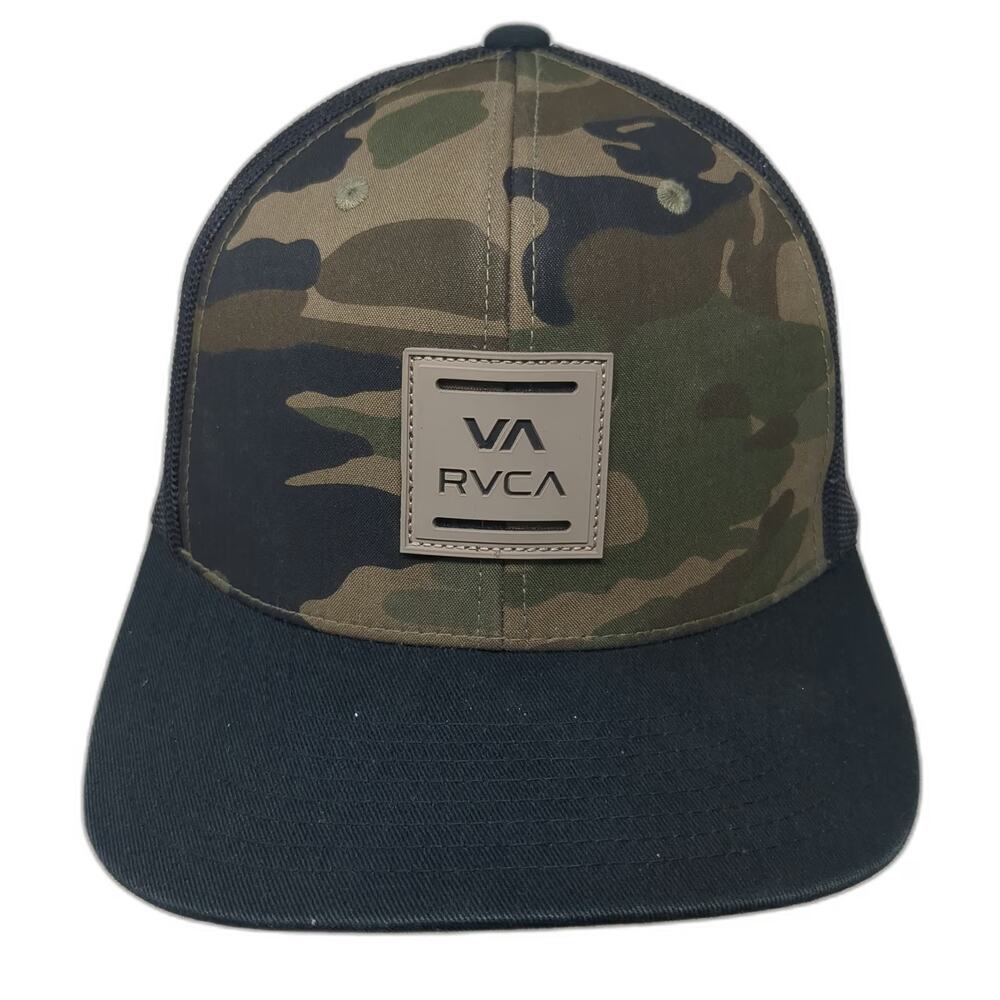 RVCA Trucker Hat Black Green One Size Camo Logo Patch Mesh Back Snapback Surf